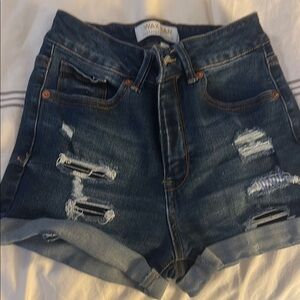 Wax Jean Blue High-Waisted Distressed Shorts